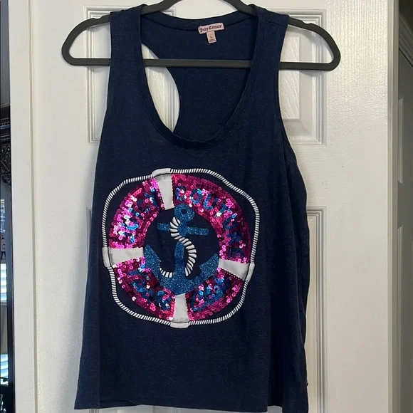 Navy Juicy Courture racer back top size L - Picture 3 of 7